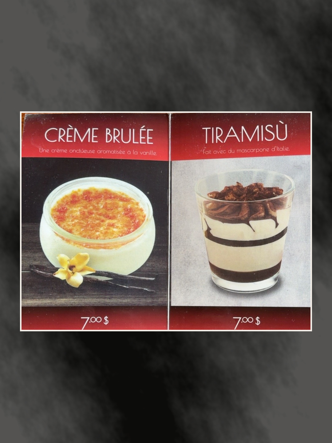Crème brûlée et tiramisu